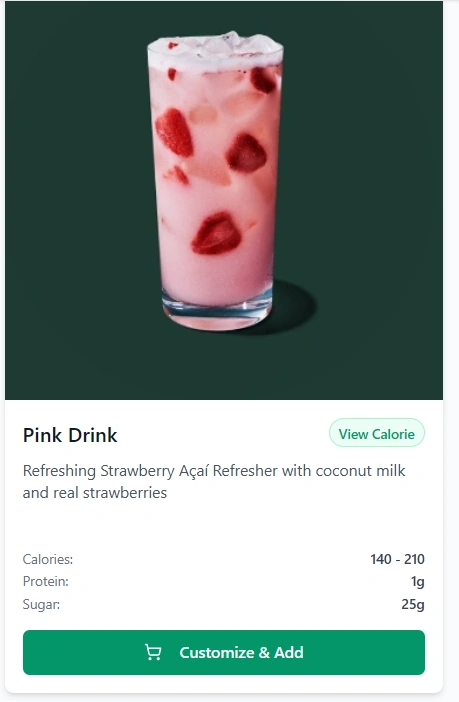 Calories in Starbucks Pink Drink