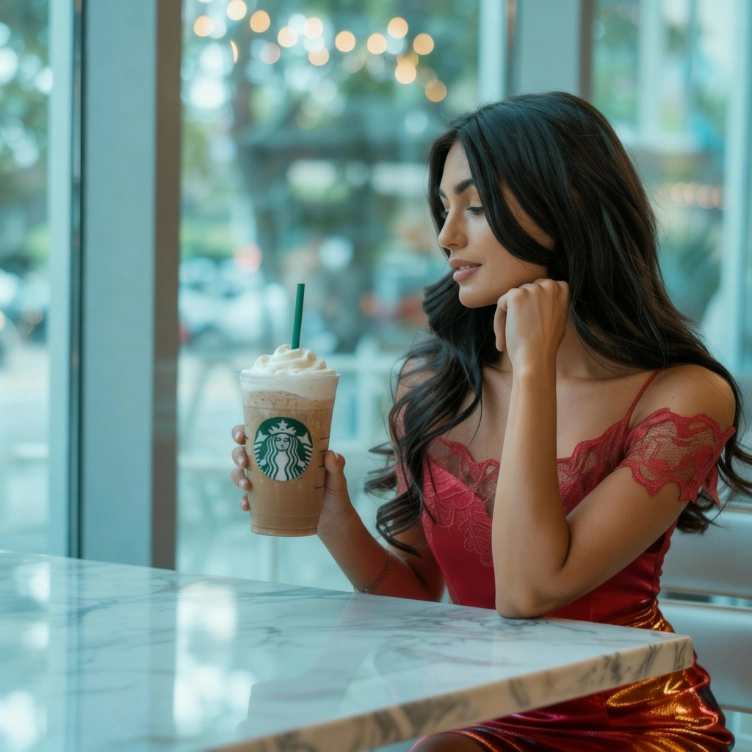 Lady enjoying Vanilla Sweet Cream Cold Foam